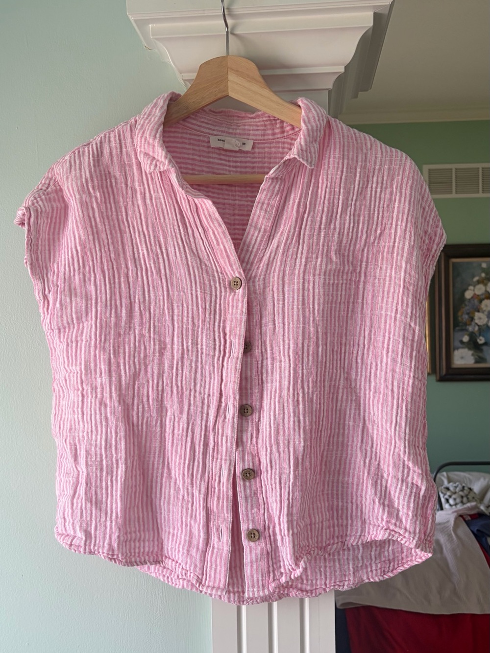 beachlunchlounge Pink Striped Button-Down Gauze Top